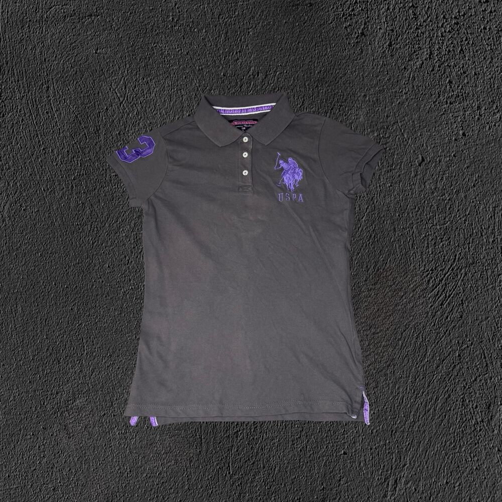 U.S. Polo Assn. Women’s black/purple embroidered big pony polo